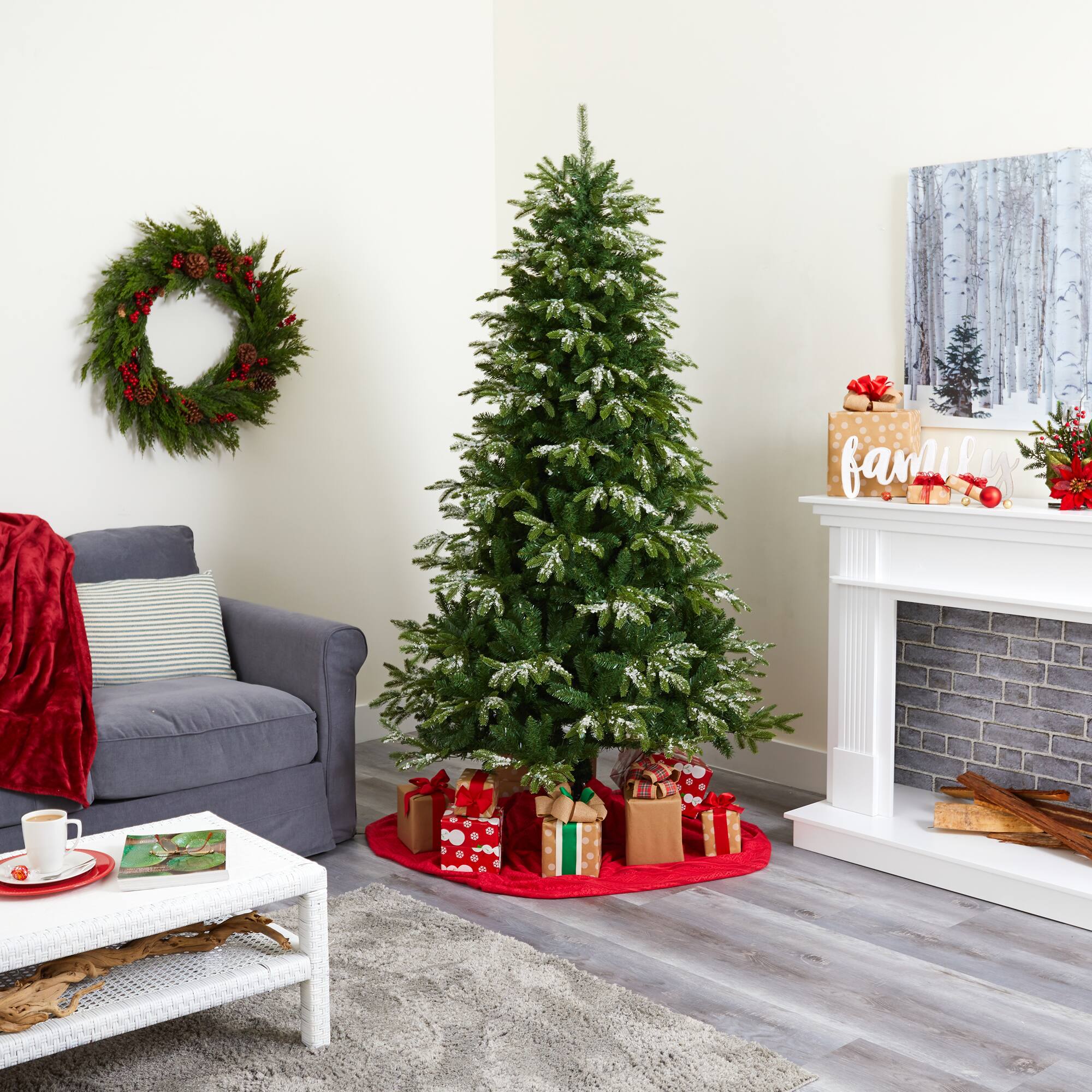 7ft. Pre-Lit Snowed Grand Teton Artificial Christmas Tree with Clear LED Lights